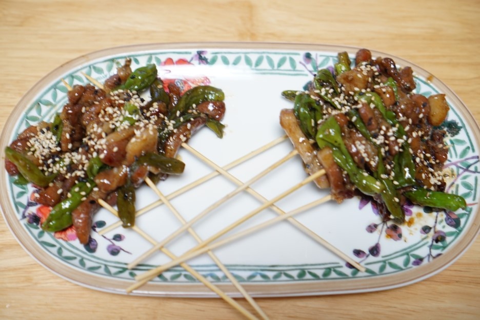 Skewered pork belly teriyaki