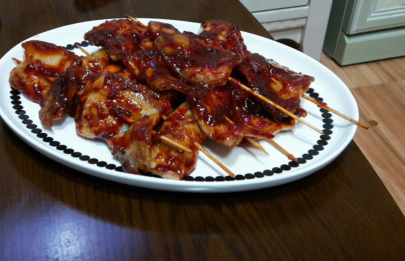 Skewered pork belly teriyaki