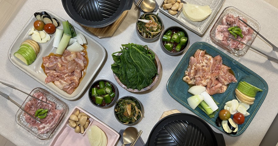 연말커플홈파티 1인 화로에 구워먹는 닭목살과 마약파절이레시피